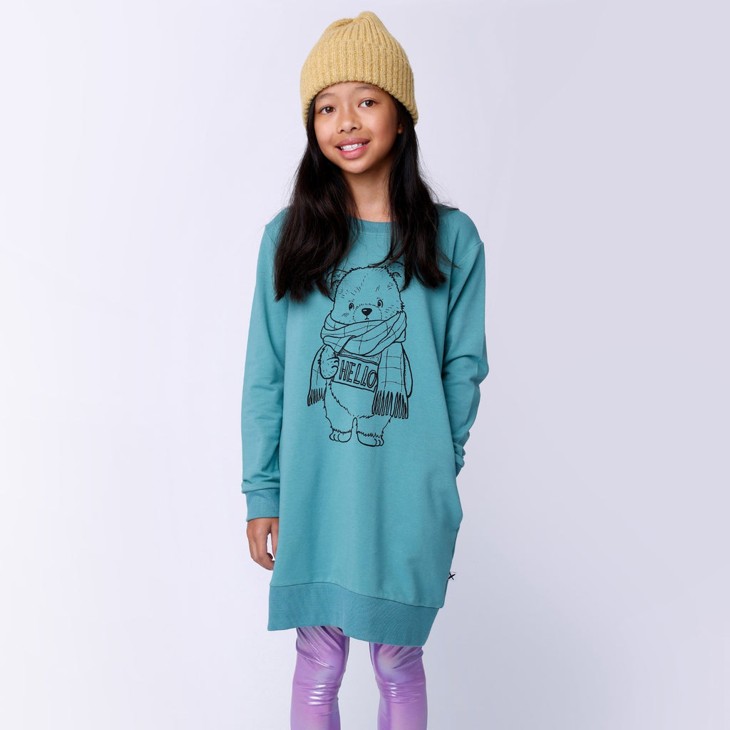 Hello Teddy Dress - Emerald