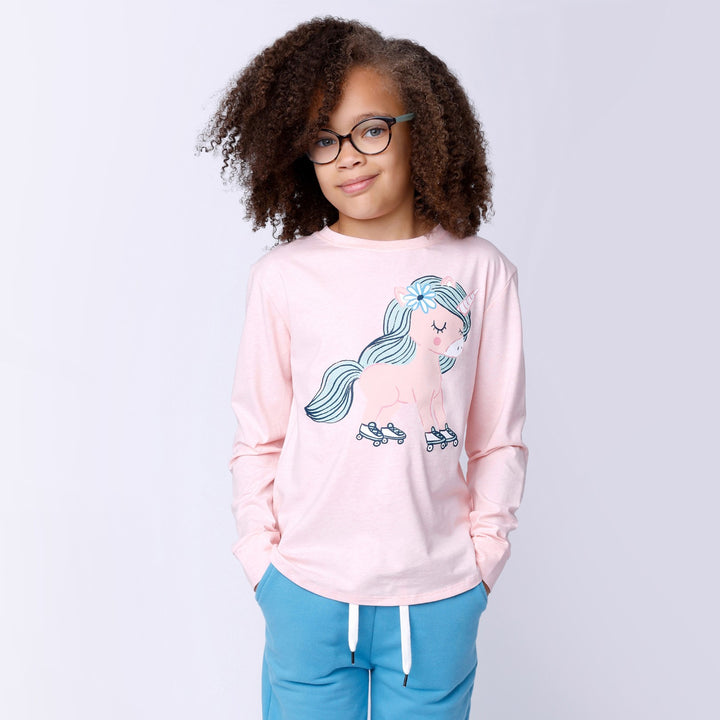 Minti Flower Unicorn Tee - Pink Marle