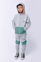 Nylon Patch Furry Trackies - Grey Marle/Green
