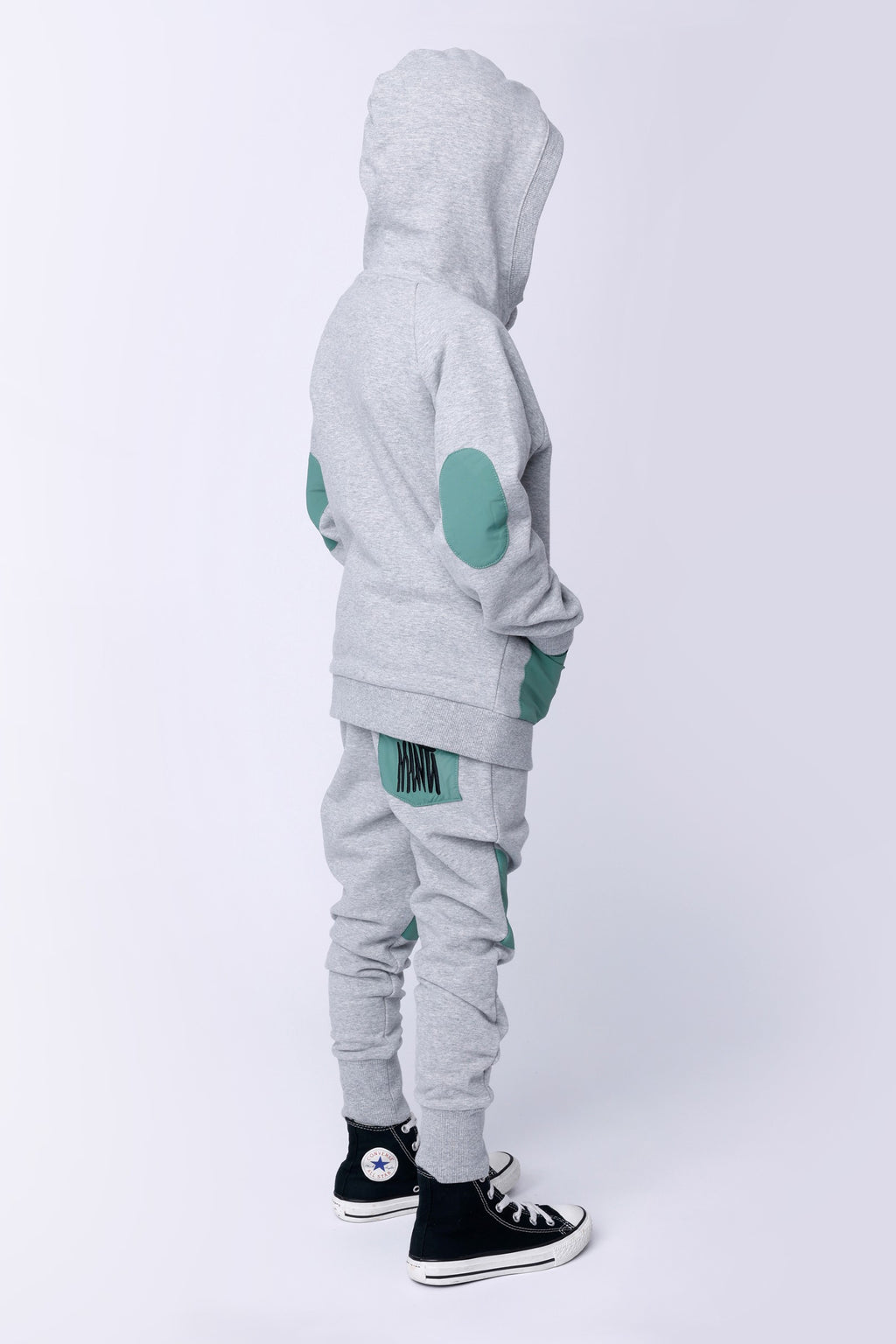 Nylon Patch Furry Trackies - Grey Marle/Green