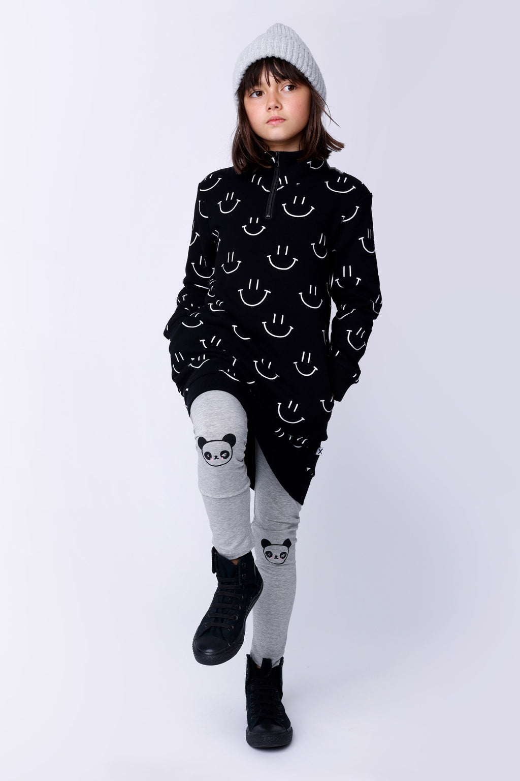 Panda Tights - Grey Marle
