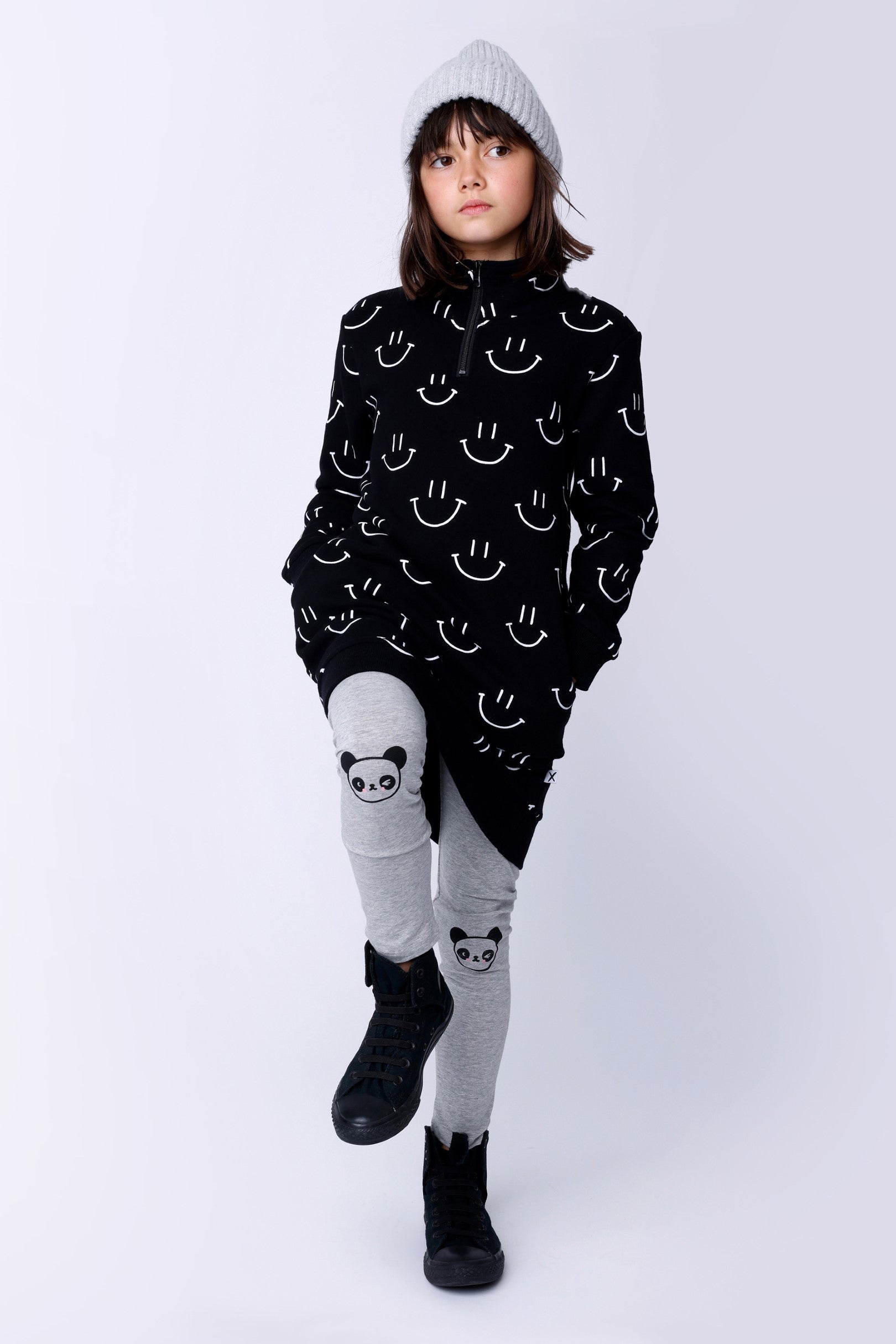 Panda Tights - Grey Marle