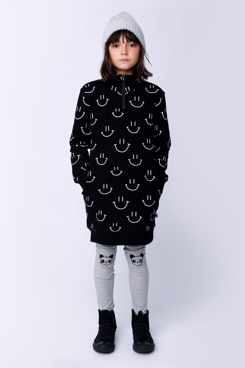 Panda Tights - Grey Marle
