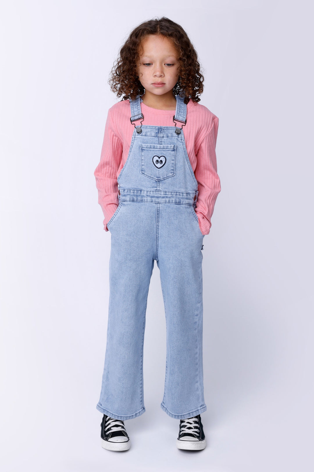 Minti Happy Heart Denim Overalls - Blue Denim