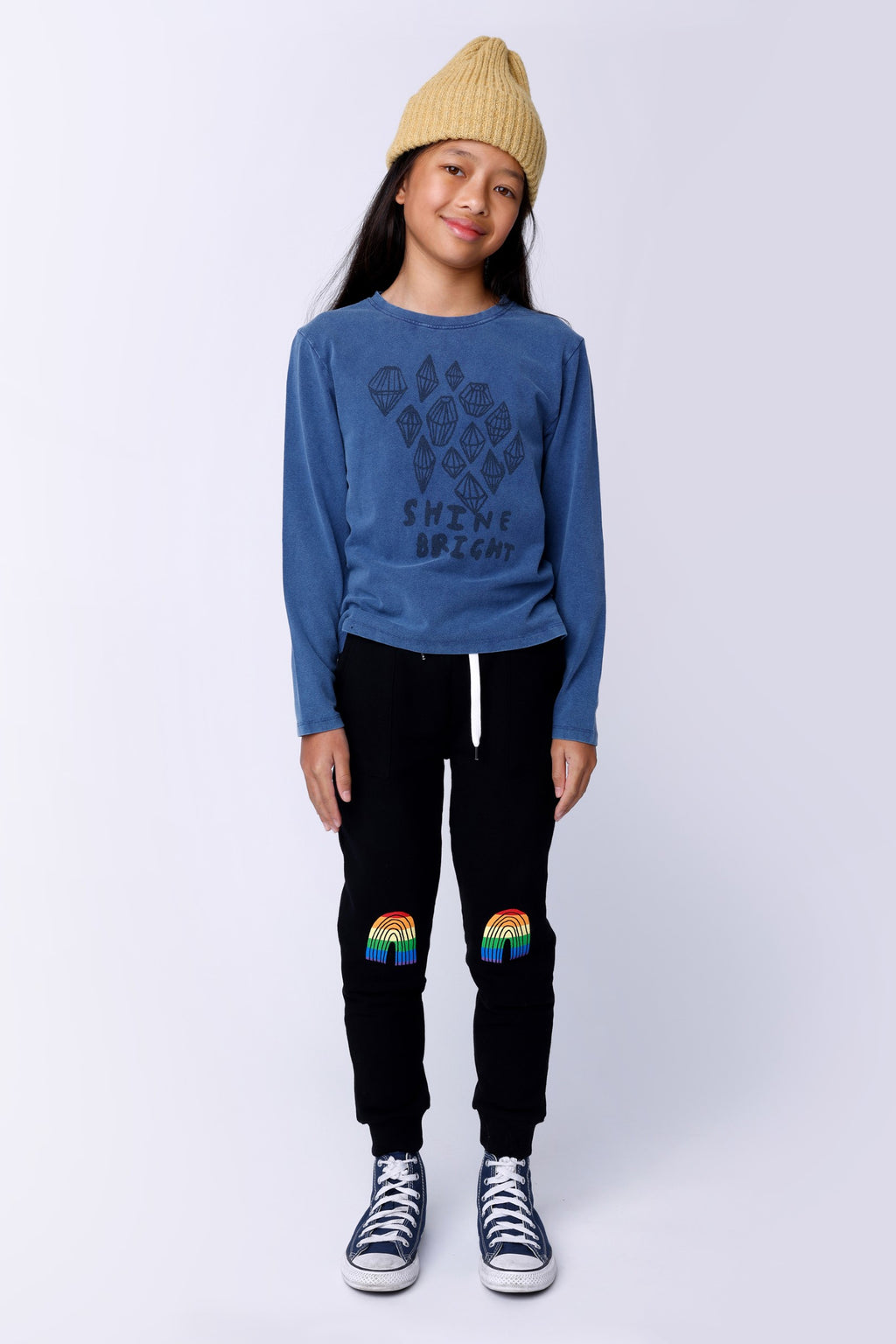 Stripey Rainbow Furry Trackies - Black