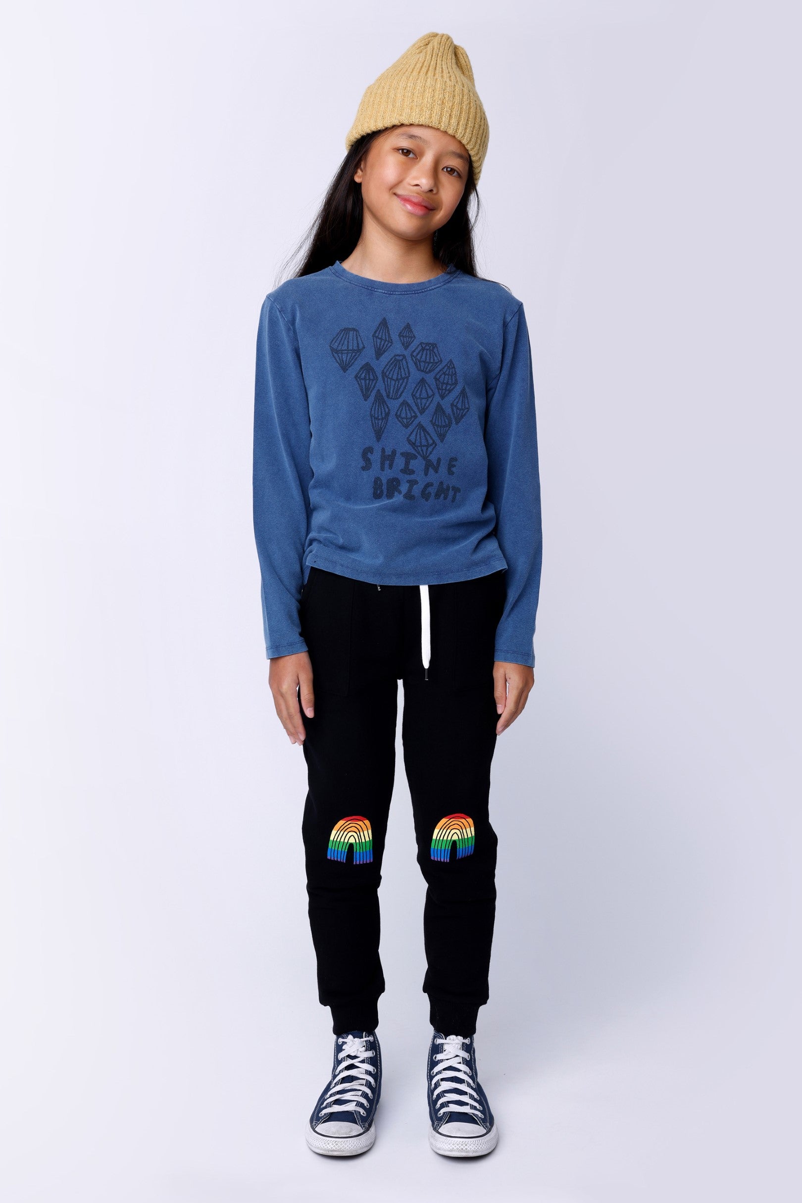 Stripey Rainbow Furry Trackies - Black