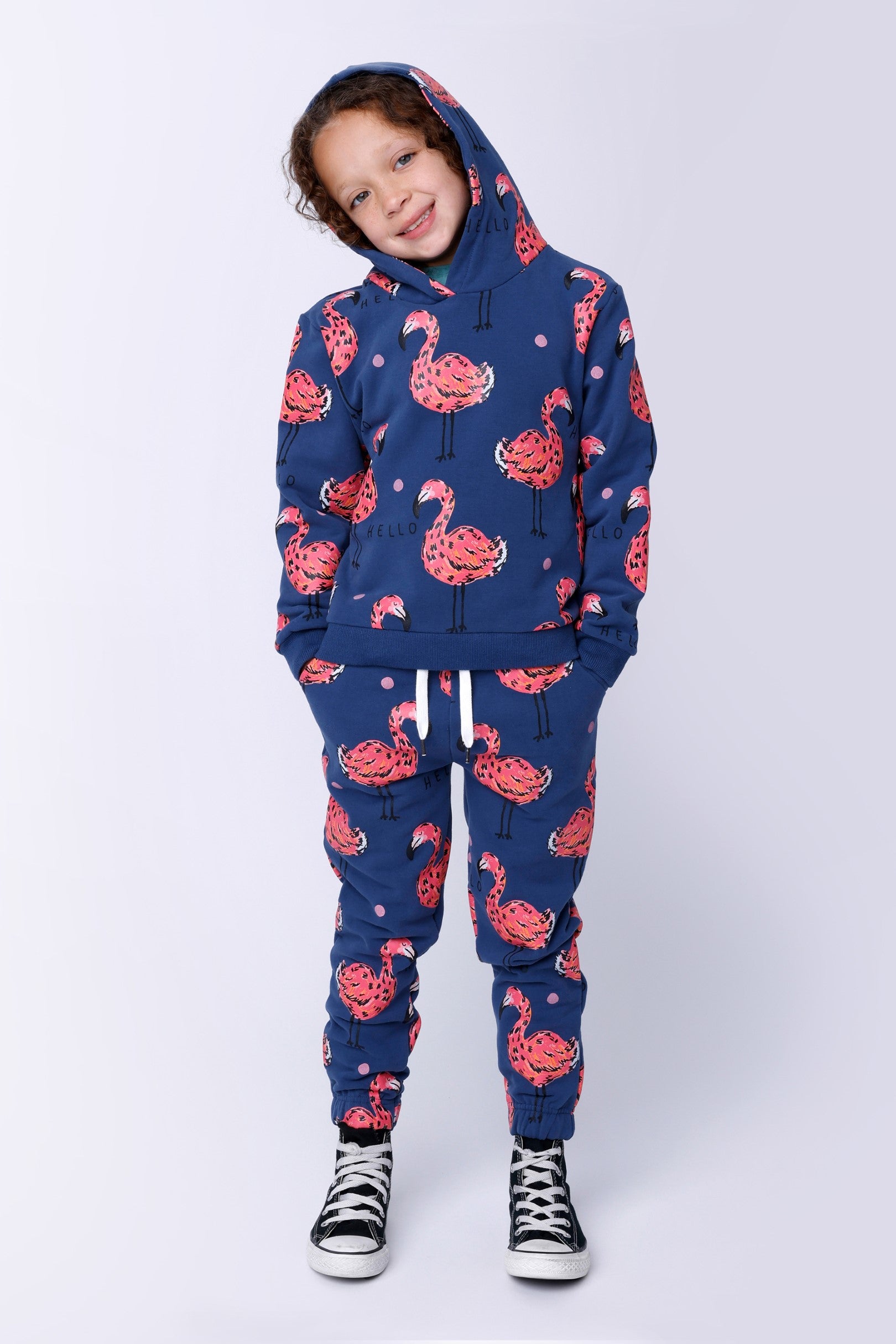 Flamingo Party Furry Trackies - Navy