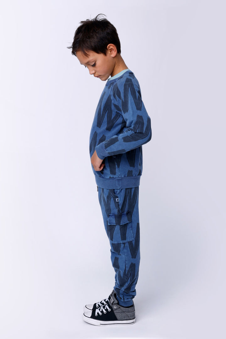 Minti Zig Zag Cargo Trackies - Midnight Wash