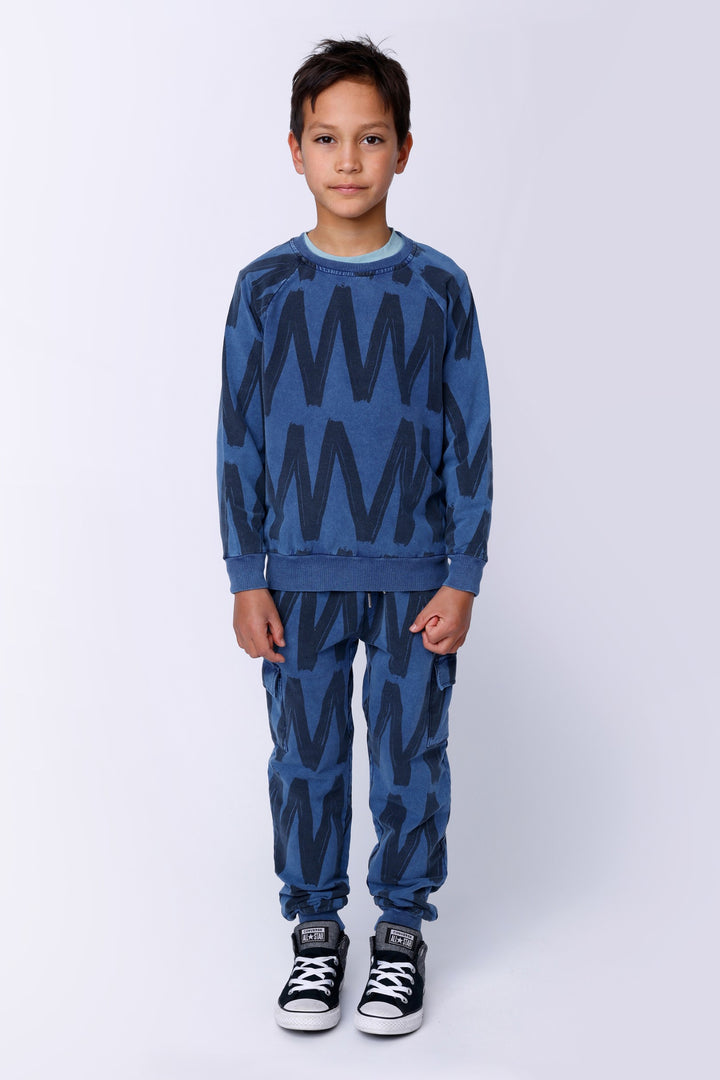 Minti Zig Zag Cargo Trackies - Midnight Wash