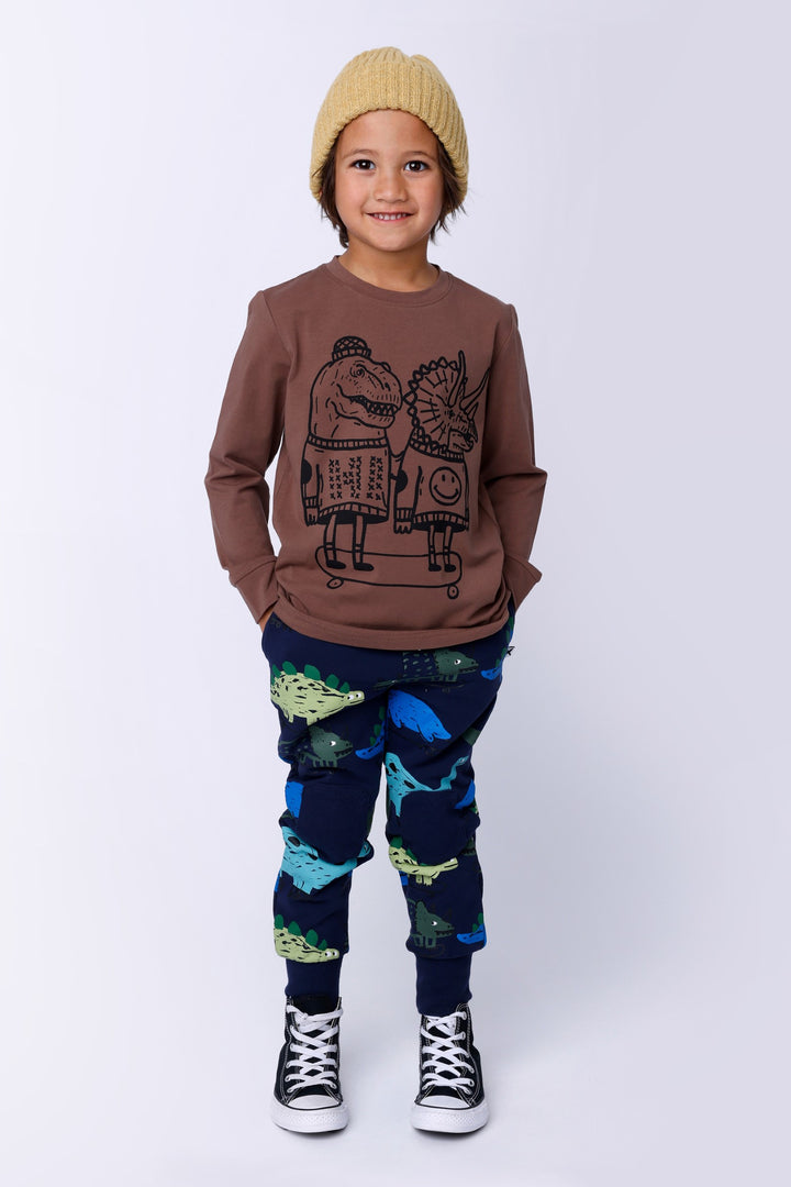 Minti Dino Rollers Furry Trackies - Dark Blue