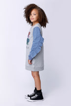 Lovely Butterflies Furry Dress - Grey Marle/Blue