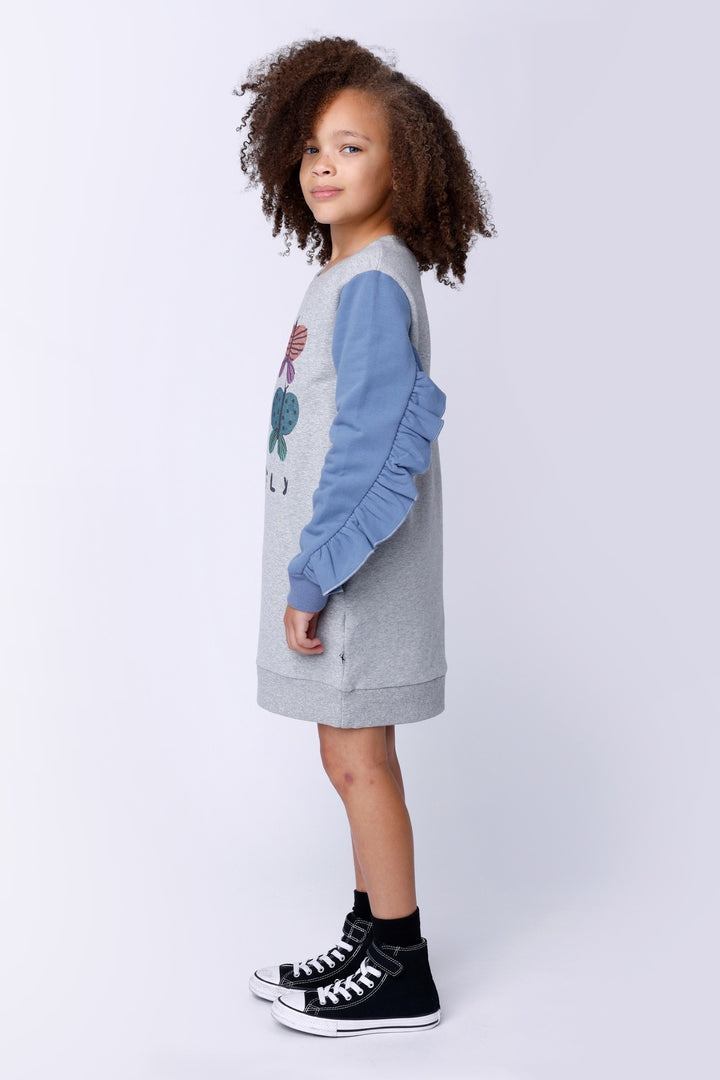 Minti Lovely Butterflies Furry Dress - Grey Marle/Blue