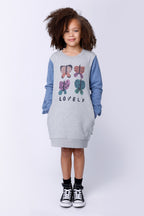 Lovely Butterflies Furry Dress - Grey Marle/Blue