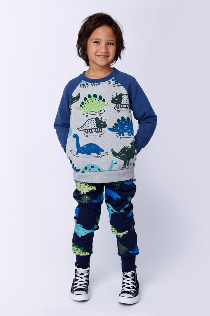 Minti Dino Rollers Furry Trackies - Dark Blue