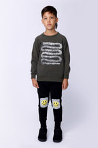 Pixelled Face Furry Trackies - Black/Grey Marle