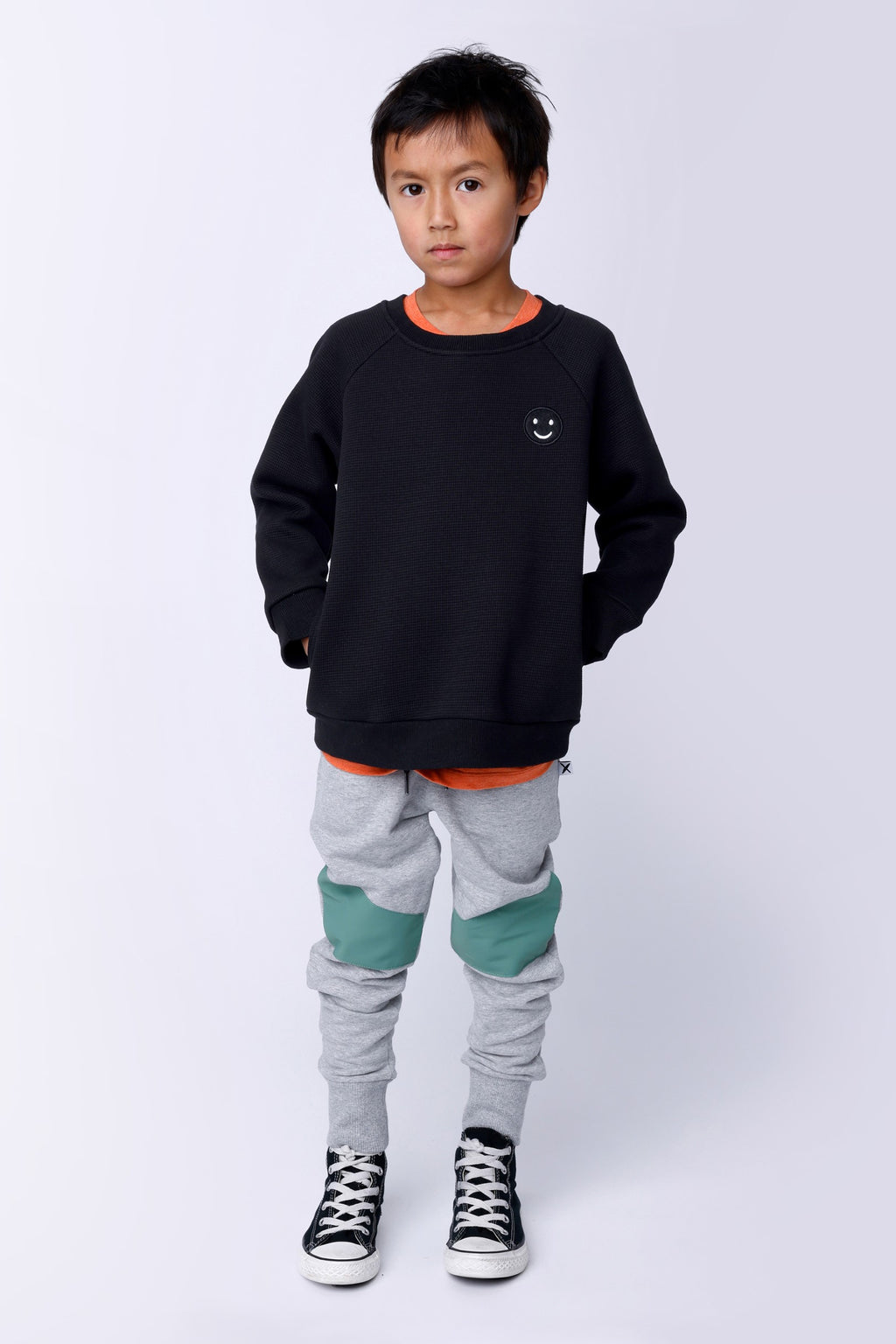 Nylon Patch Furry Trackies - Grey Marle/Green