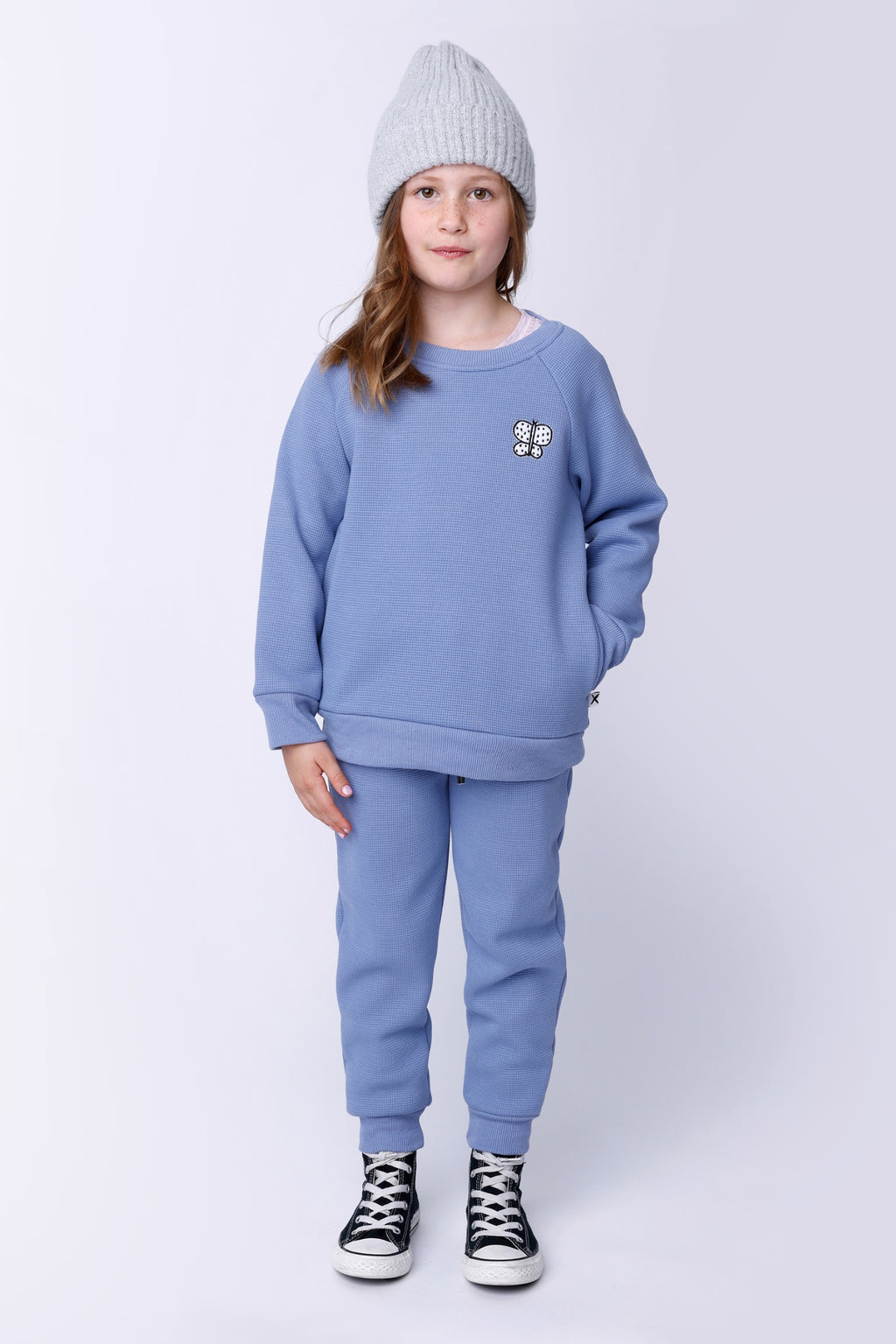 Furry Waffle Trackies - Cornflower