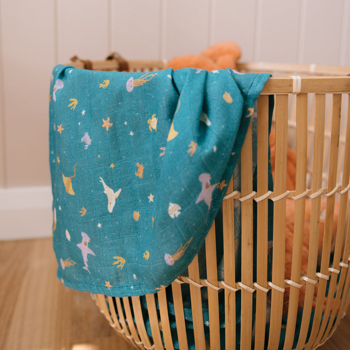 Fox & Fallow Organic Muslin Wrap - Ocean Creatures Marine