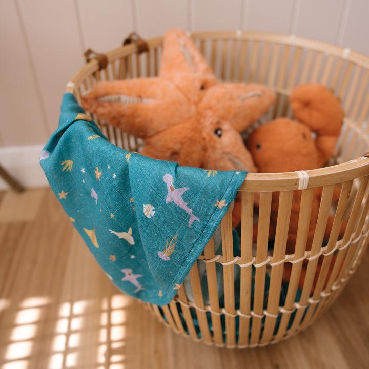 Fox & Fallow Organic Muslin Wrap - Ocean Creatures Marine