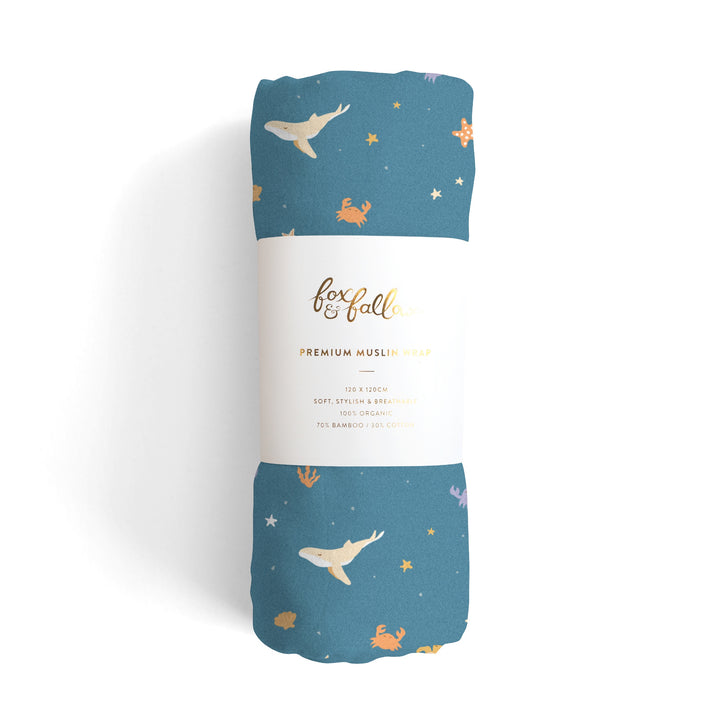 Fox & Fallow Organic Muslin Wrap - Ocean Creatures Marine