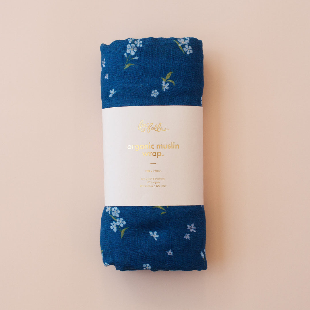 Fox & Fallow Organic Muslin Wrap - Forget-Me-Not Navy