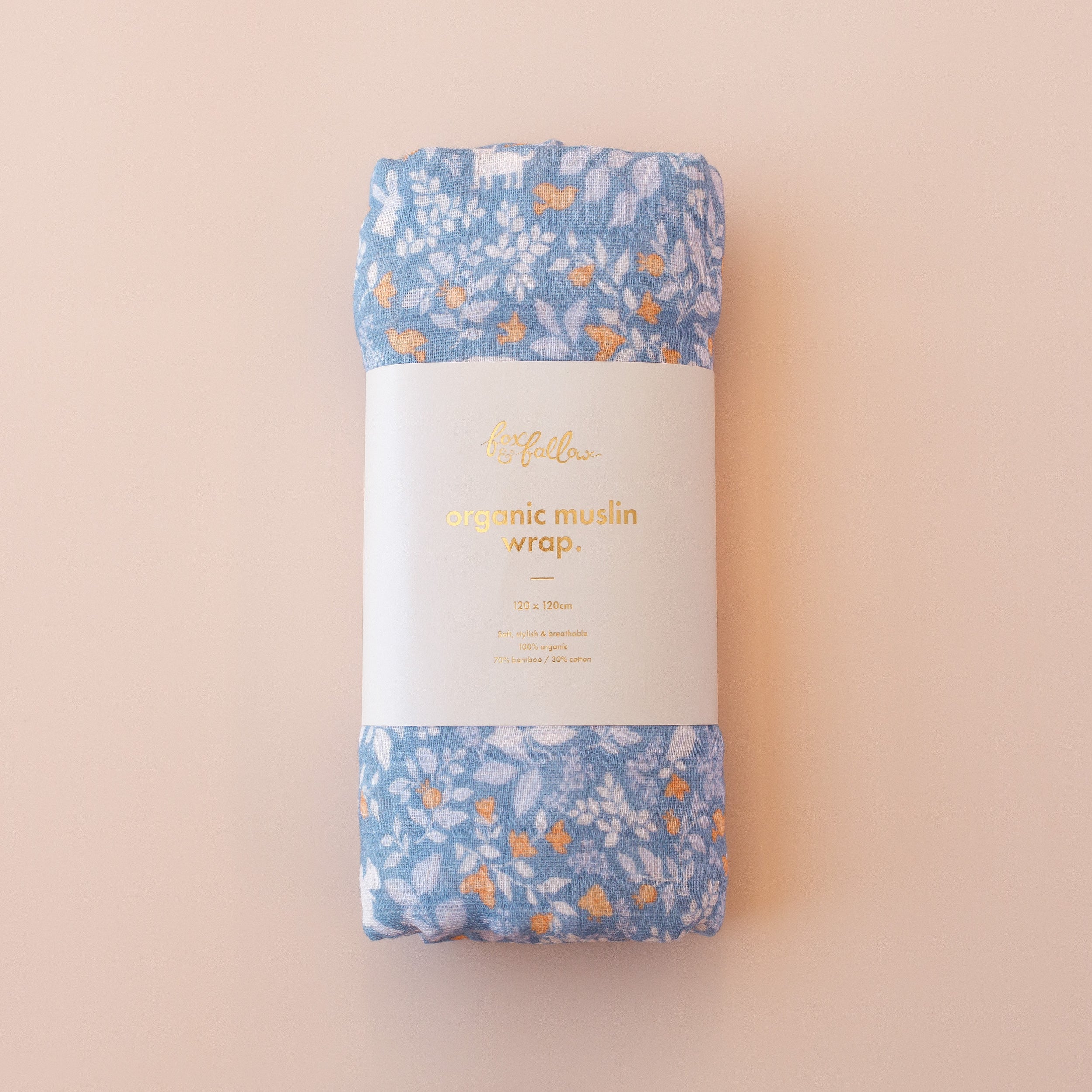 Fox & Fallow Organic Muslin Wrap - Forest Friends Cornflower