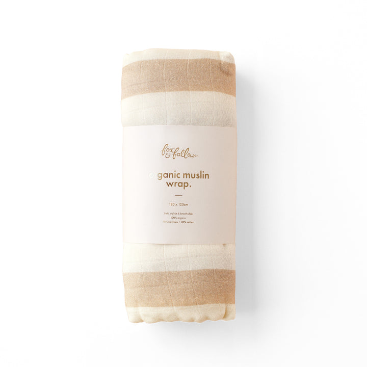 Fox & Fallow Organic Muslin Wrap - Coffee Stripe