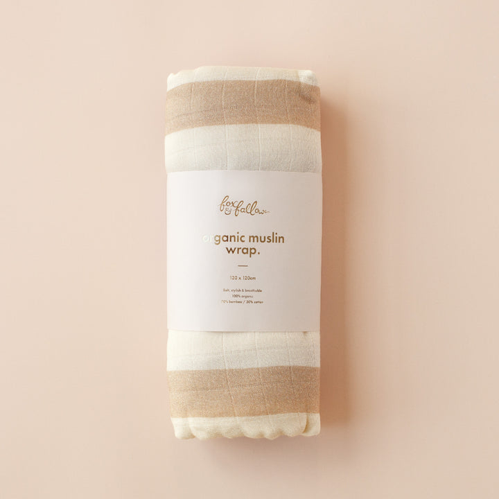 Fox & Fallow Organic Muslin Wrap - Coffee Stripe