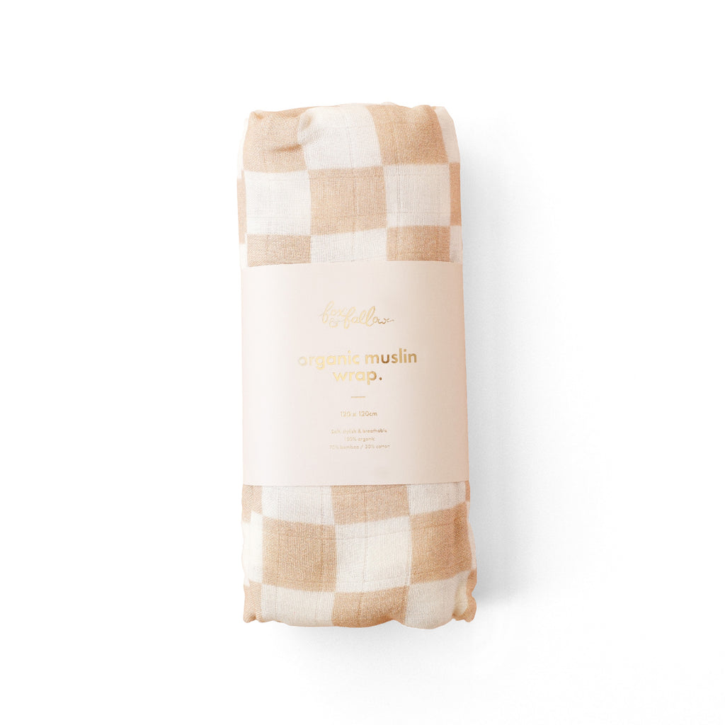 Fox & Fallow Organic Muslin Wrap - Caramel Check
