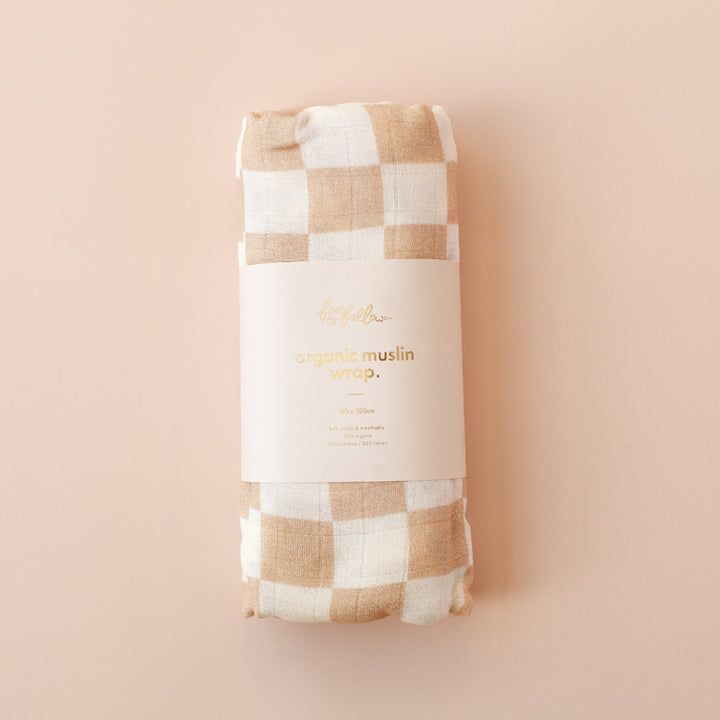 Fox & Fallow Organic Muslin Wrap - Caramel Check