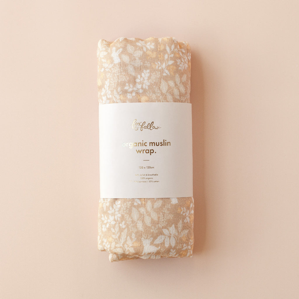 Fox & Fallow Organic Muslin Wrap - Forest Friends Caramel