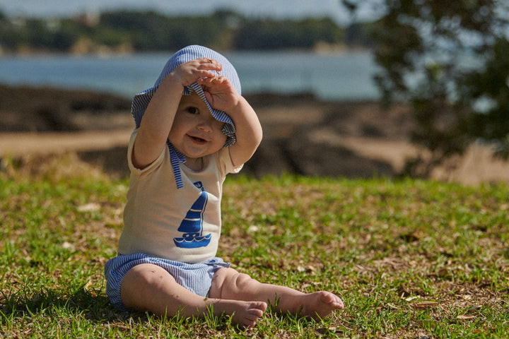 Nature Baby Stretch Jersey Bodysuit - Sail Boat Print