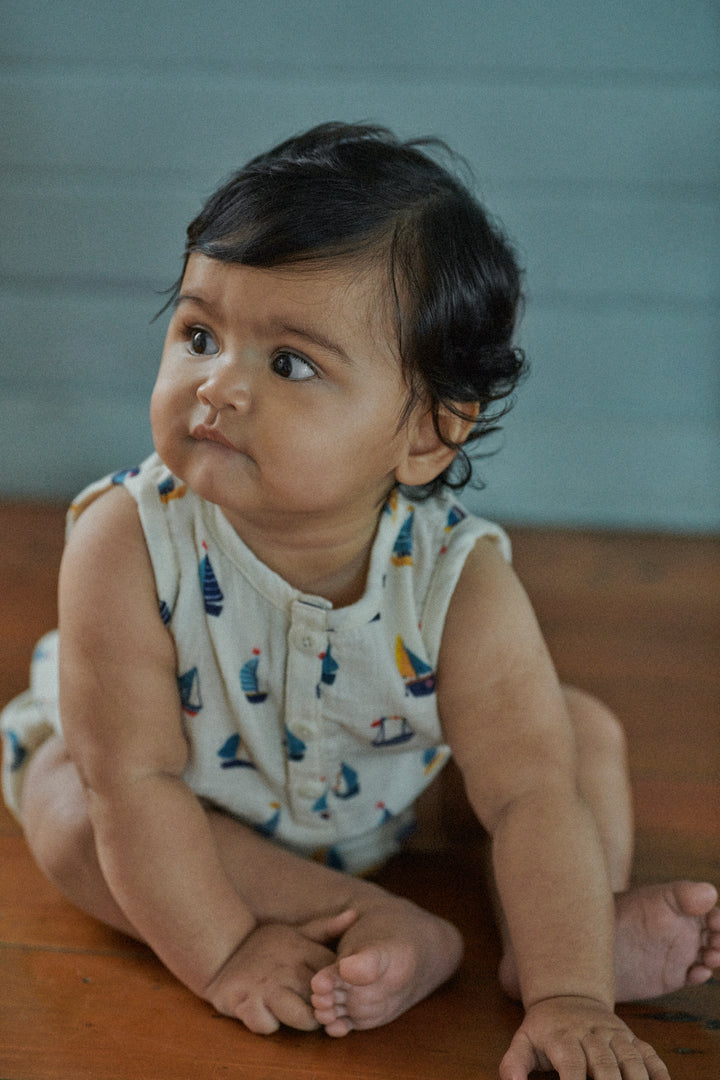 Nature Baby Cedar Suit Muslin - Regatta Print