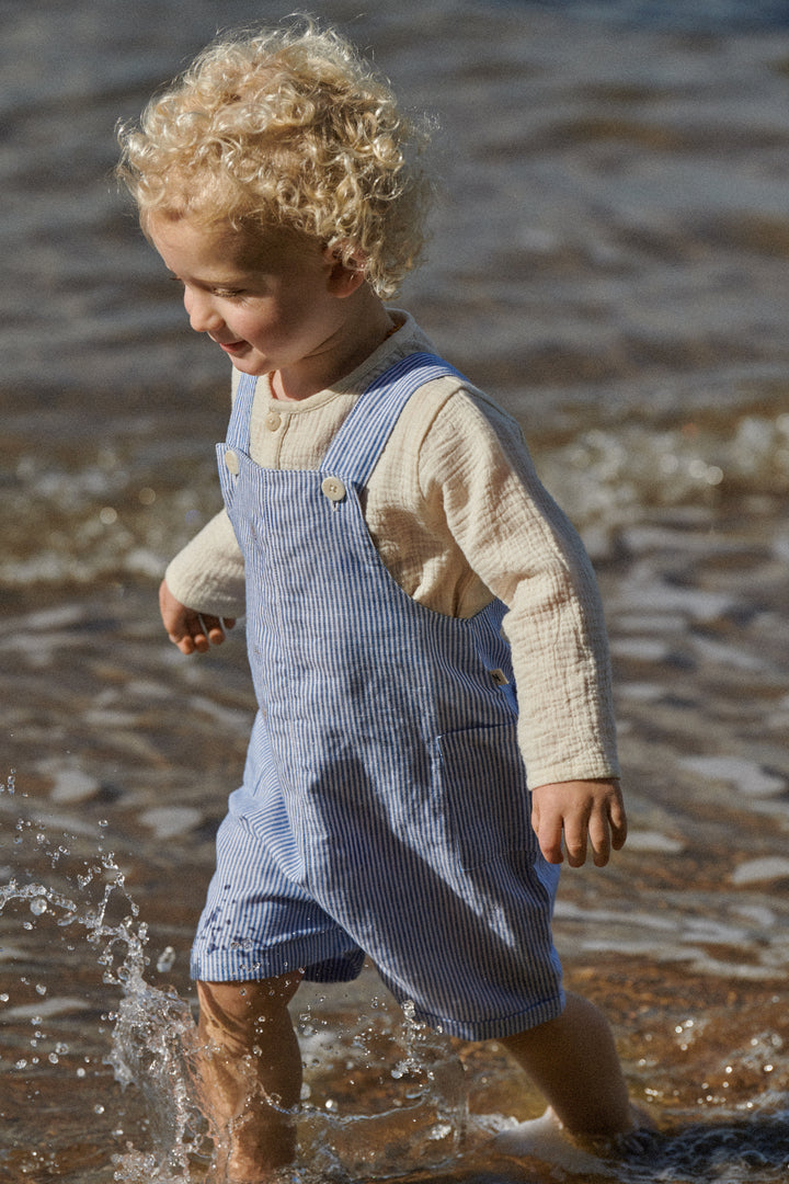 Nature Baby Tucker Shortie Overalls - Blue Stripe