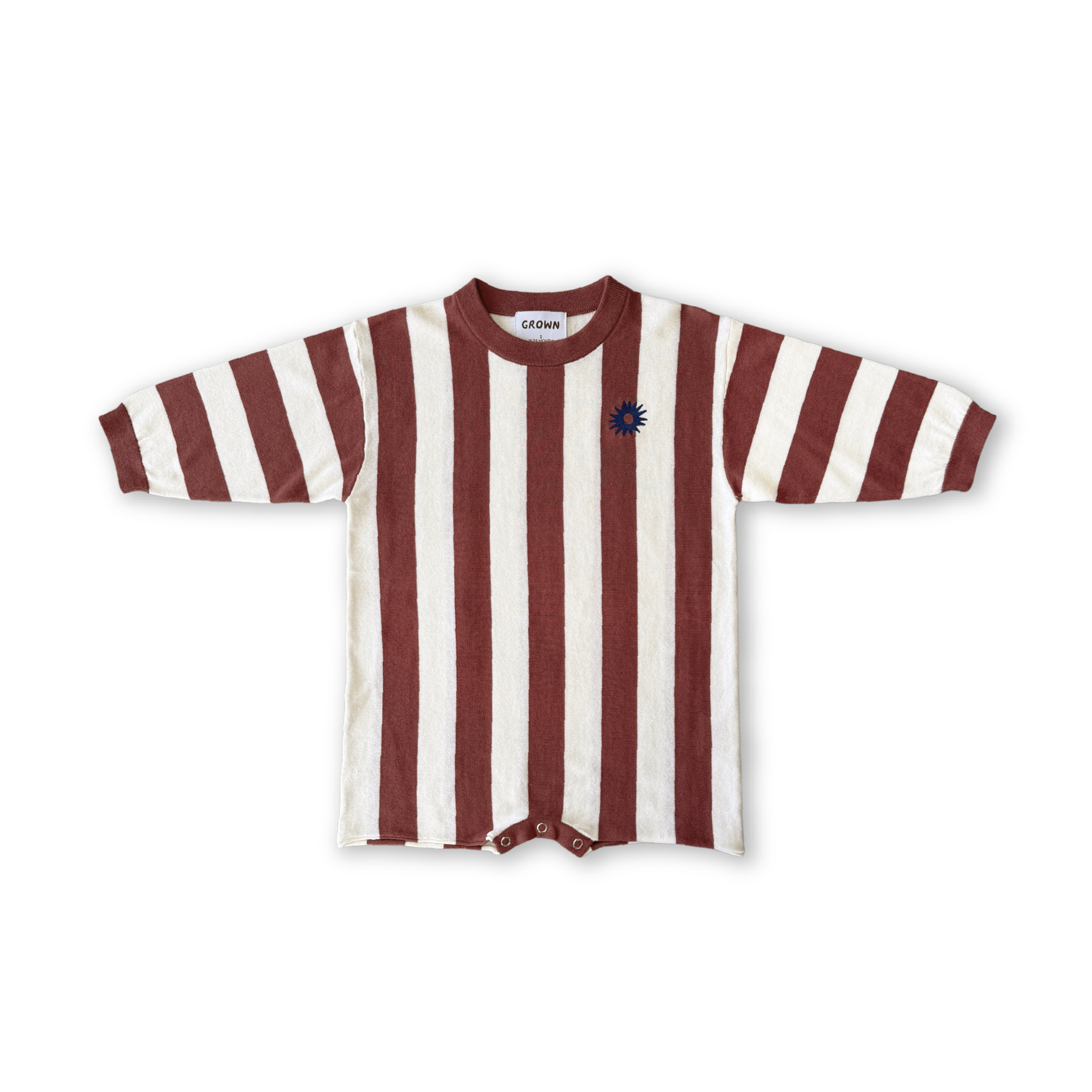 Organic Knitted Stripe Romper - Maroon