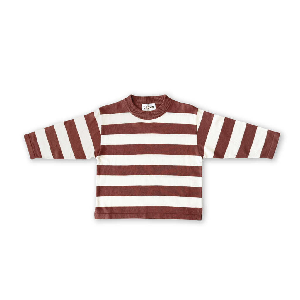 Organic Knitted Striped Longsleeve Tee - Maroon