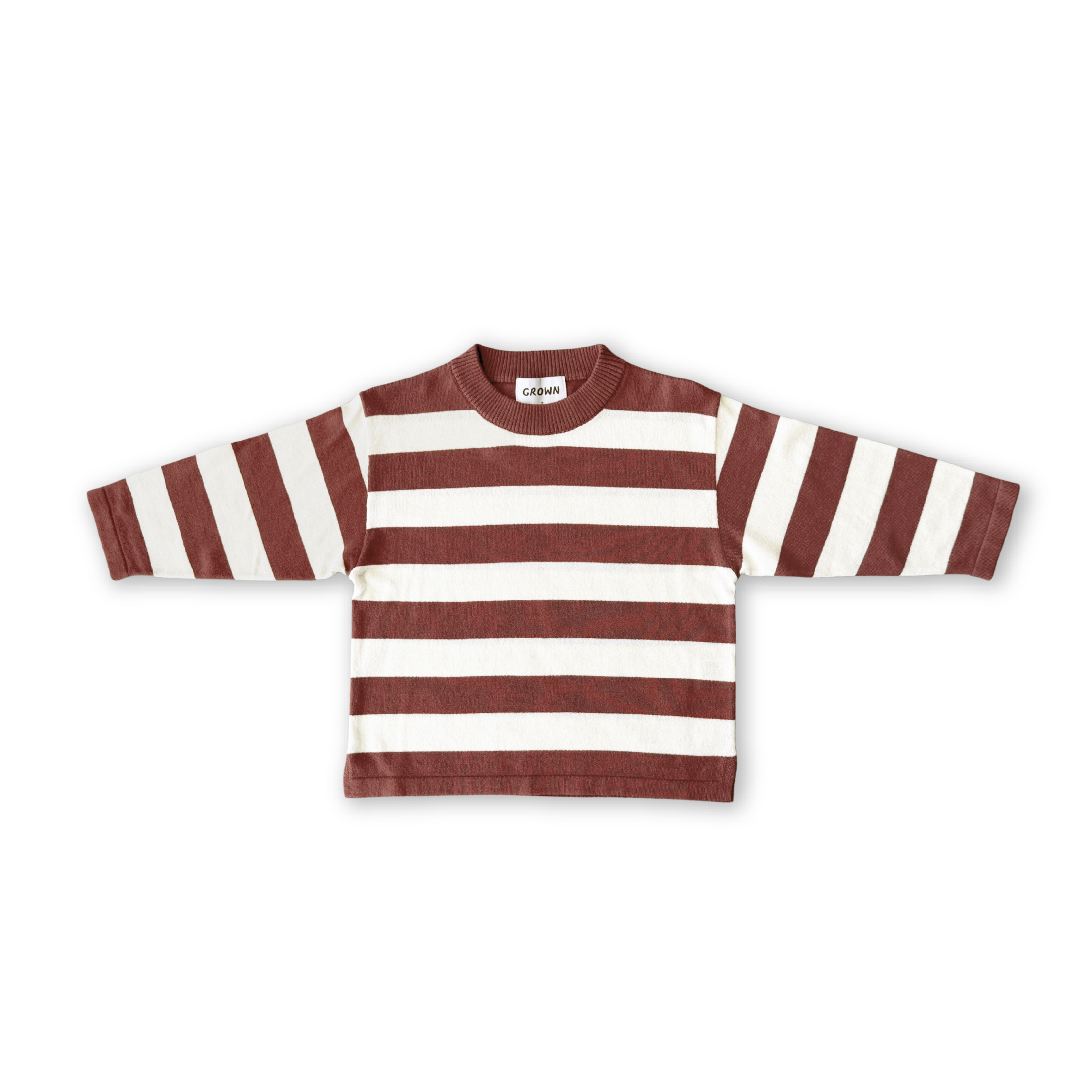 Organic Knitted Striped Longsleeve Tee - Maroon