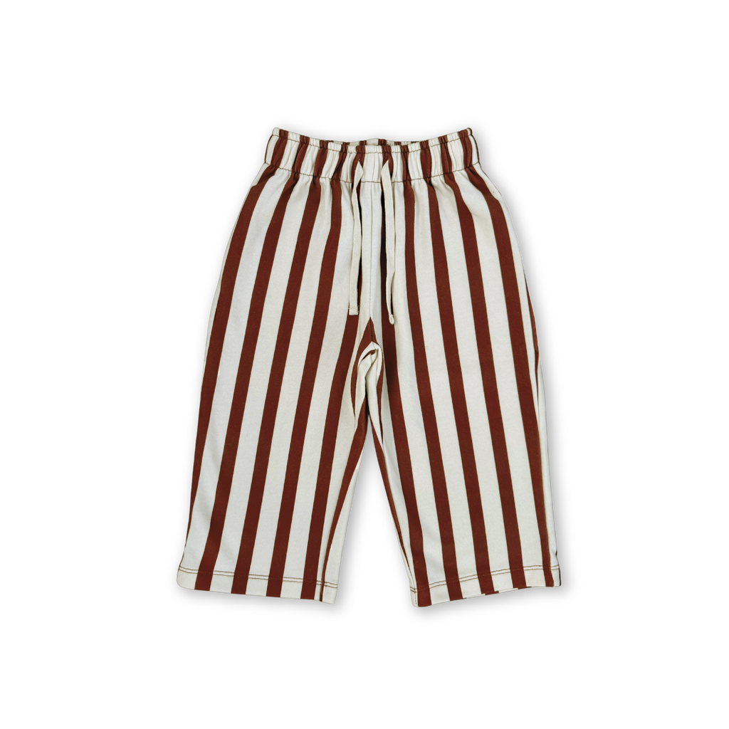 Organic French Terry Striped Pants - Maroon