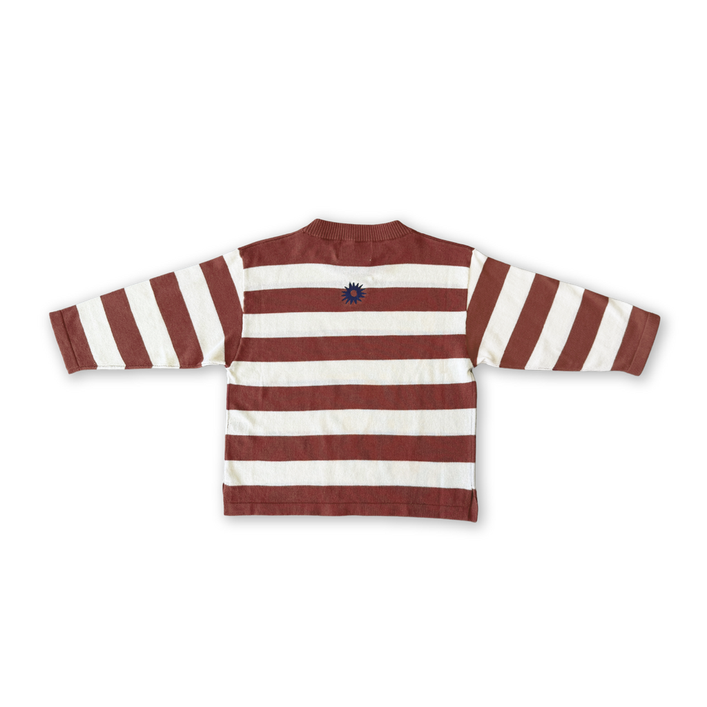 Organic Knitted Striped Longsleeve Tee - Maroon