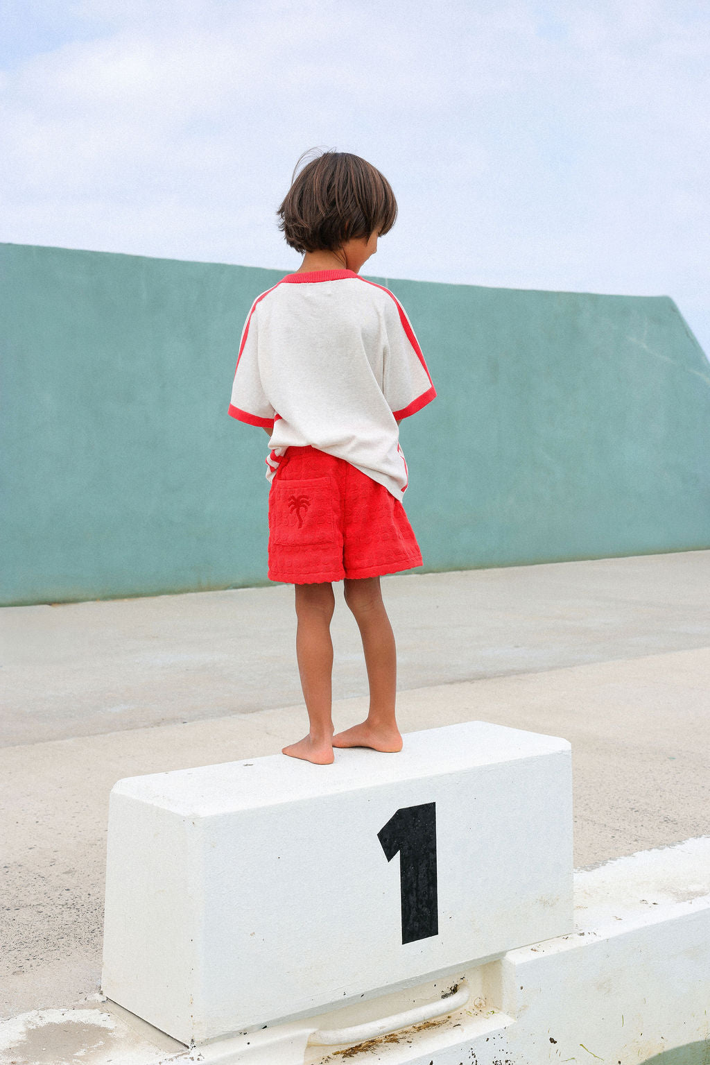 Organic Knitted Contrast Tee - Fiesta & Coconut