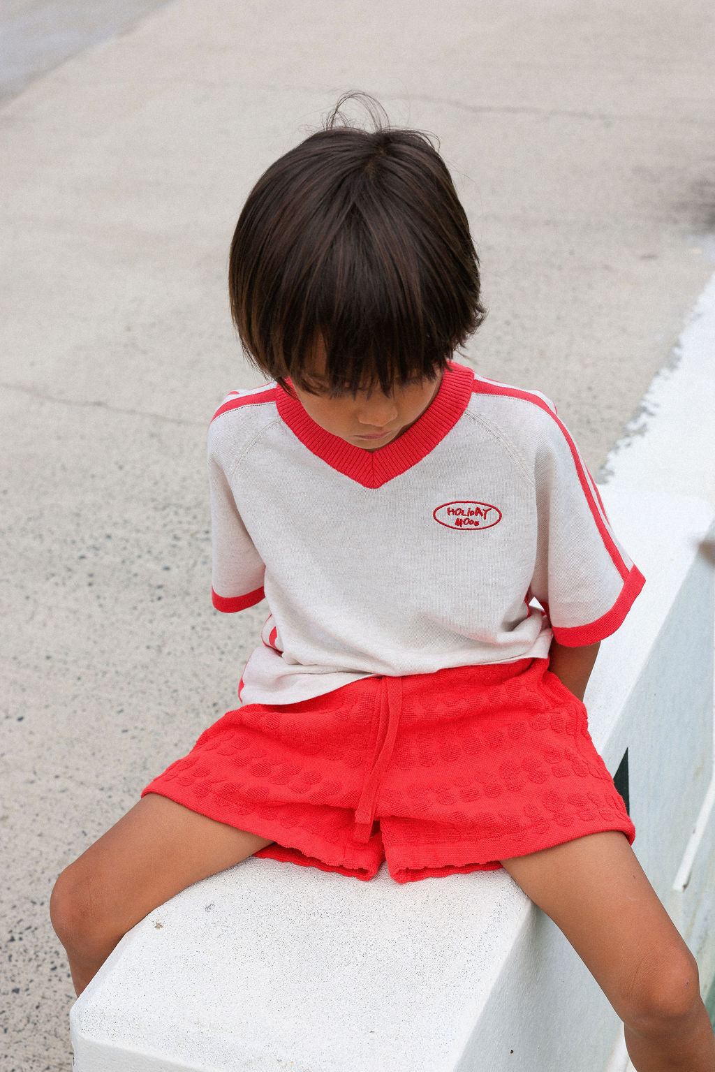 Organic Knitted Contrast Tee - Fiesta & Coconut