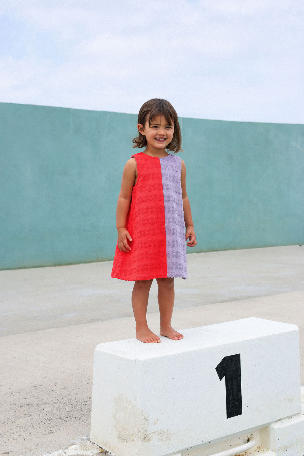 Bubble Terry Towelling Dress - Fiesta & Mauve