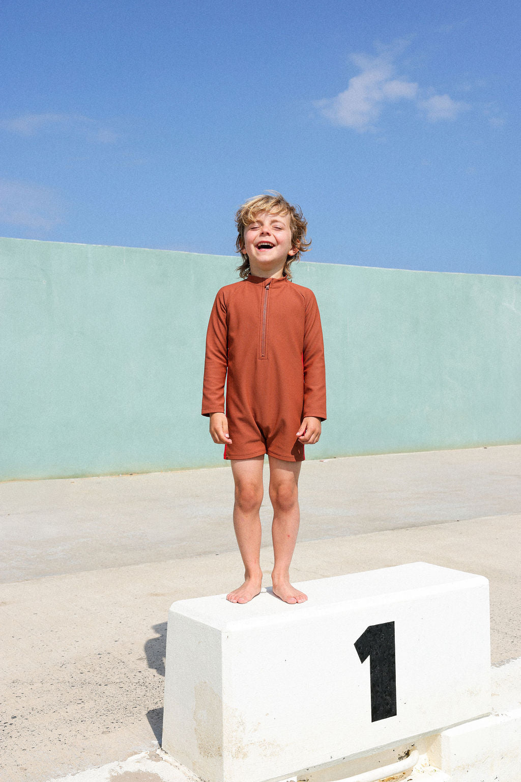 Zip Longsleeve Swim Suit - Teddy