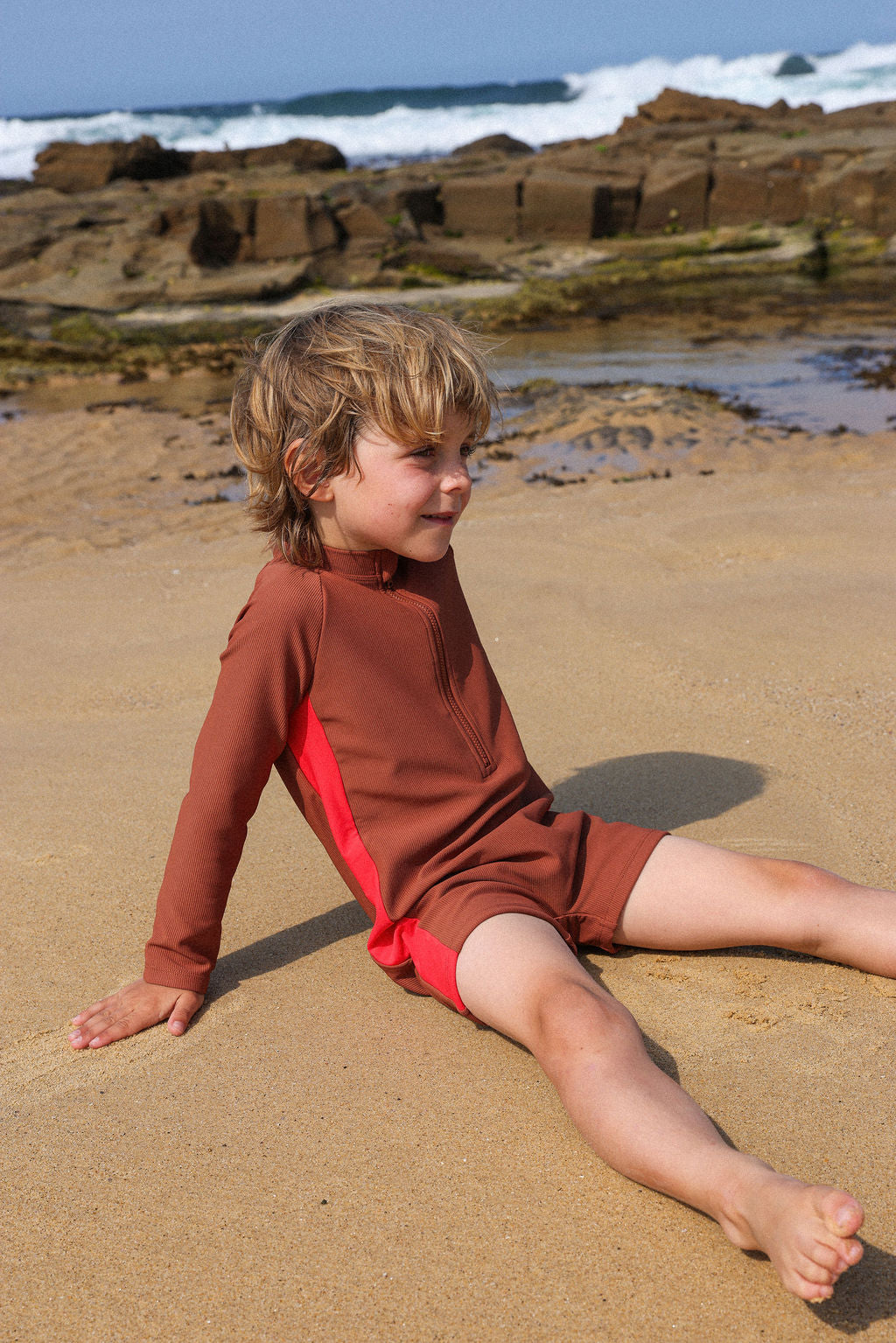 Zip Longsleeve Swim Suit - Teddy
