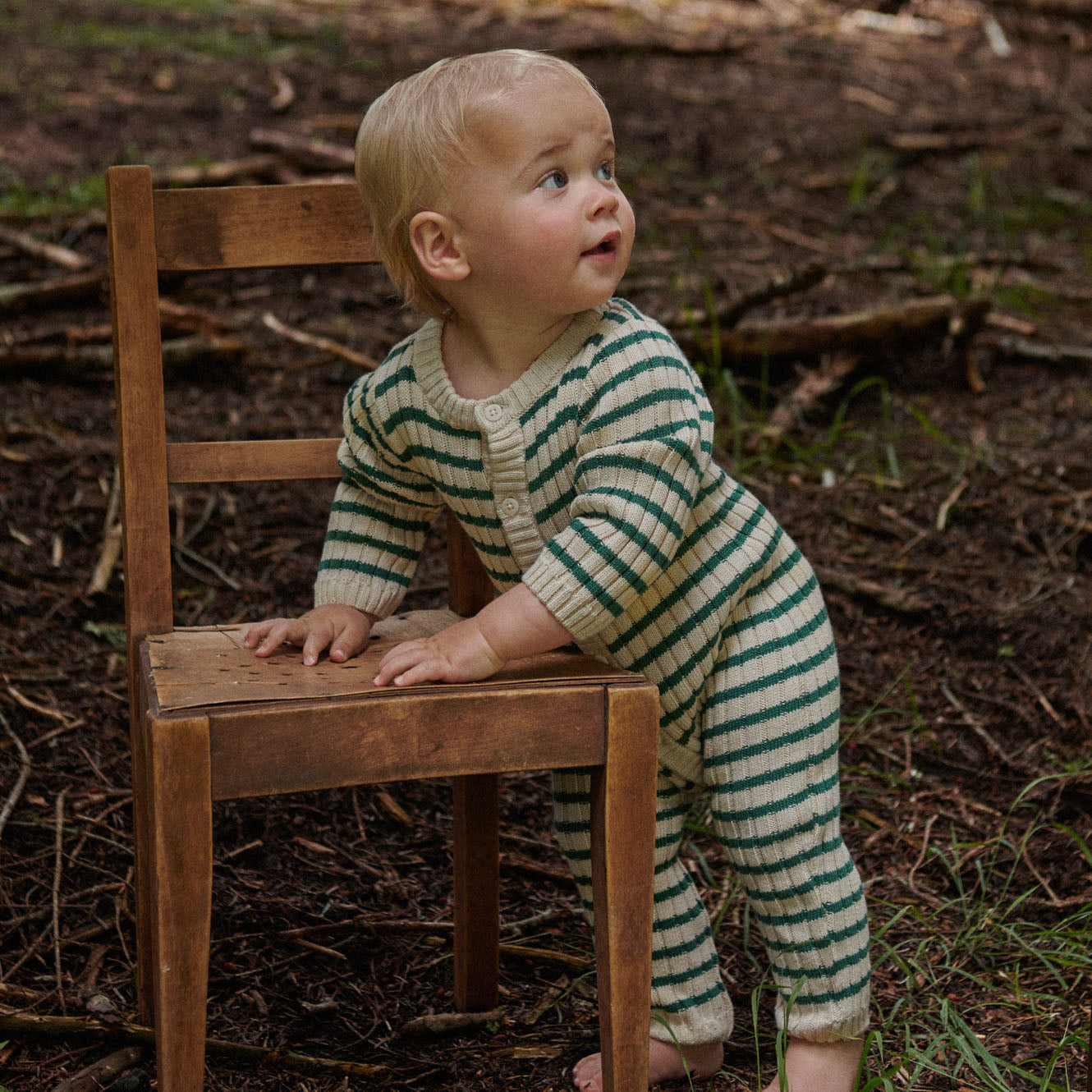 Nature Baby Lou Suit Cotton Knit - Pine Sailor Stripe