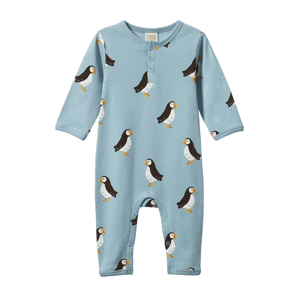 Nature Baby Henley Pyjama Suit - Puffin Print