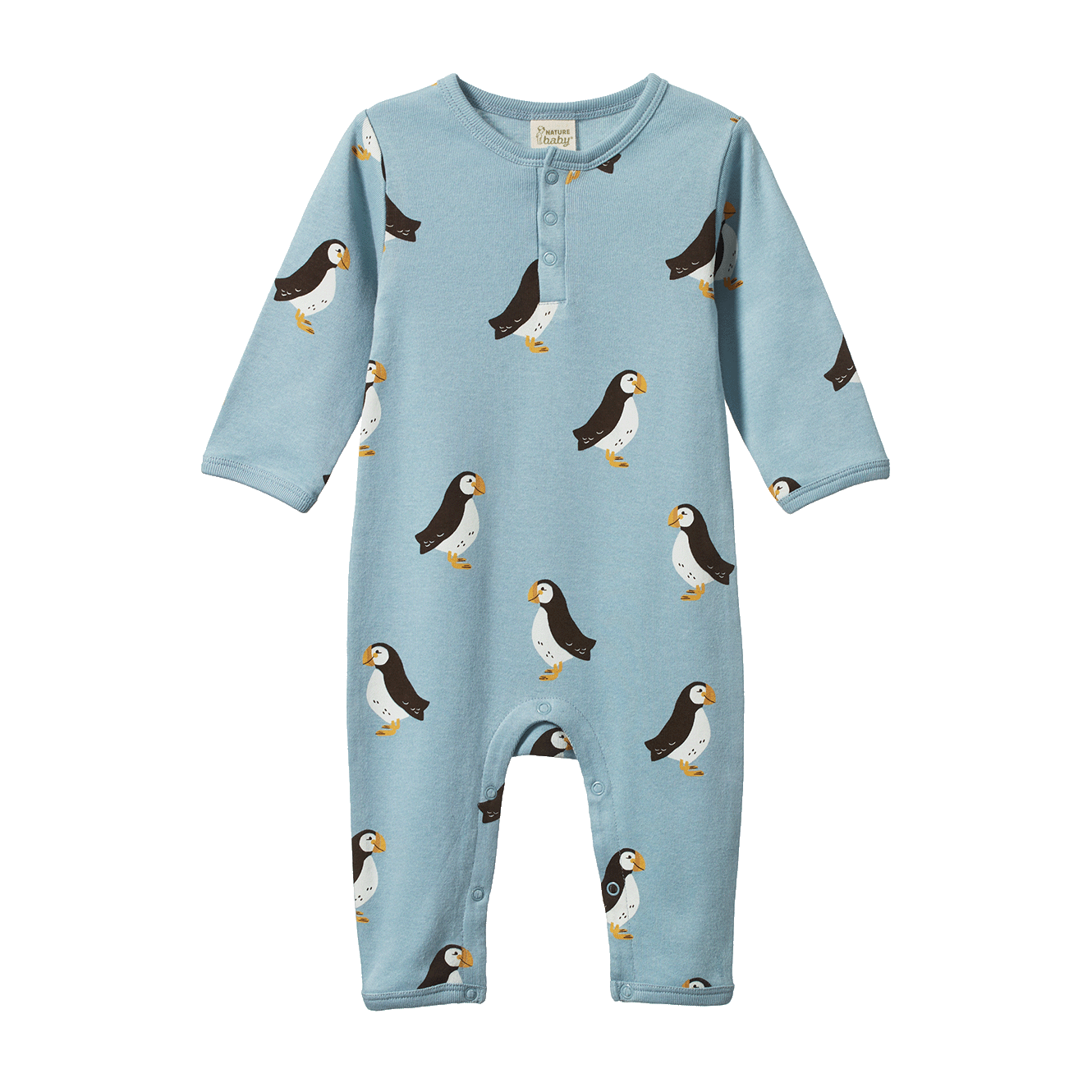 Nature Baby Henley Pyjama Suit - Puffin Print