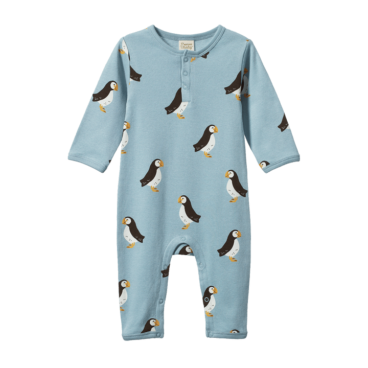 Nature Baby Henley Pyjama Suit - Puffin Print