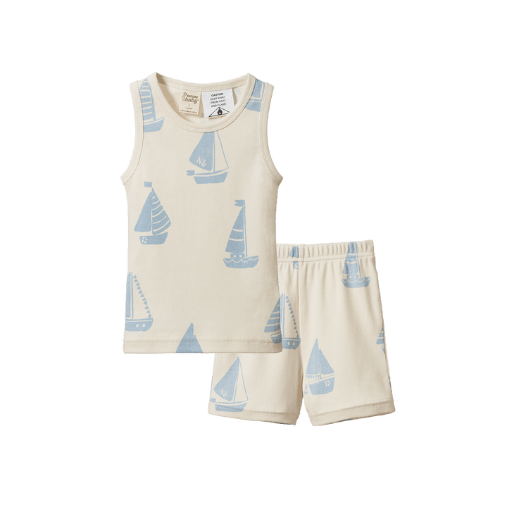 Nature Baby Singlet Pyjama Set - Regatta Blue Print
