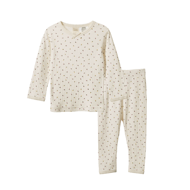 Nature Baby Long Sleeve Pyjama Set Pointelle -  Aster Floral Print